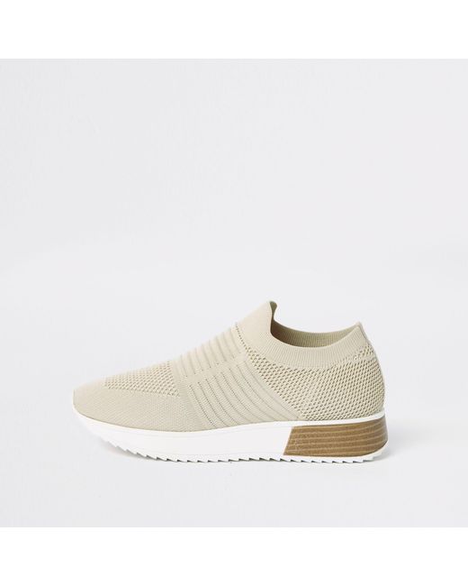 River Island Natural Beige Knitted Runner Trainers