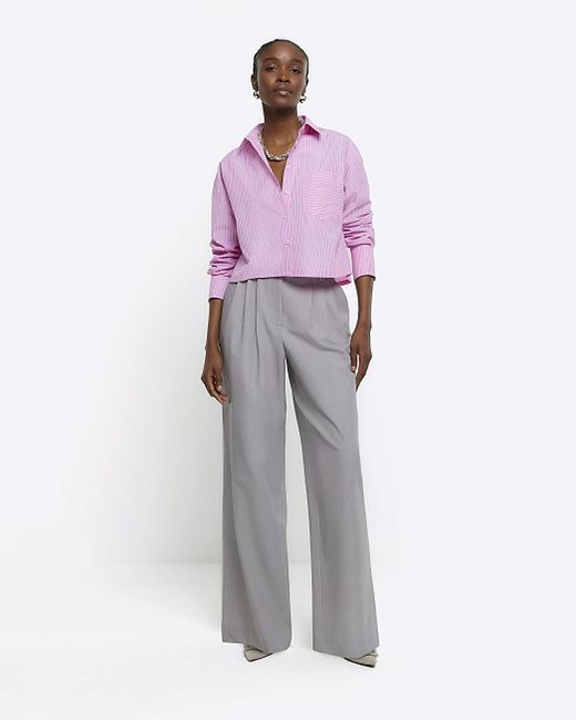 River Island Purple Pink Stripe Long Sleeve Crop Shirt