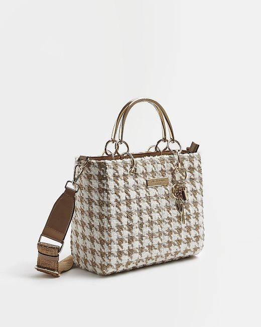 River Island Beige Dogtooth Boucle Tote Bag in Cream (Natural) Lyst