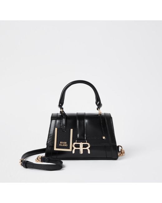 River Island Black 'rr' Faux Leather Tote Bag