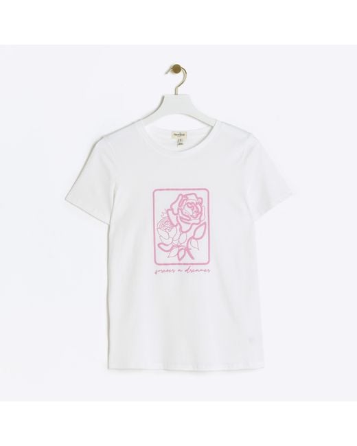 River Island White Floral Rope T-shirt