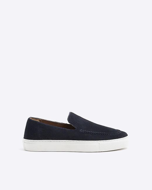 River Island Blue Navy Suede Loafers for men