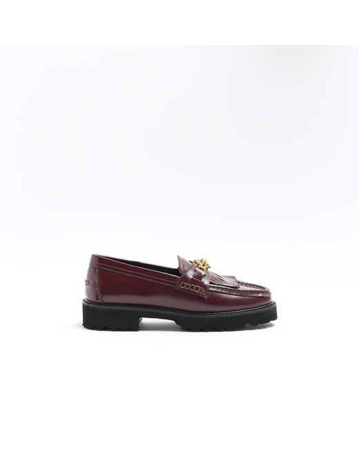 River Island Brown Red Chain Leather Loafers