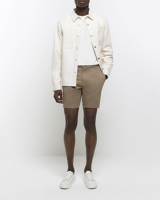 River Island White Beige Skinny Fit Chino Shorts for men