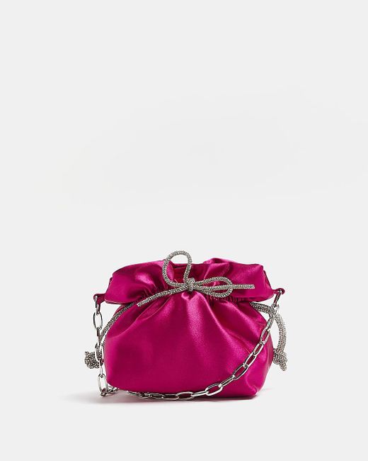 River Island Pink Satin Diamante Bow Shoulder Bag Lyst Canada
