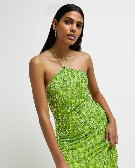 River Island Sequin Halter Neck Maxi 