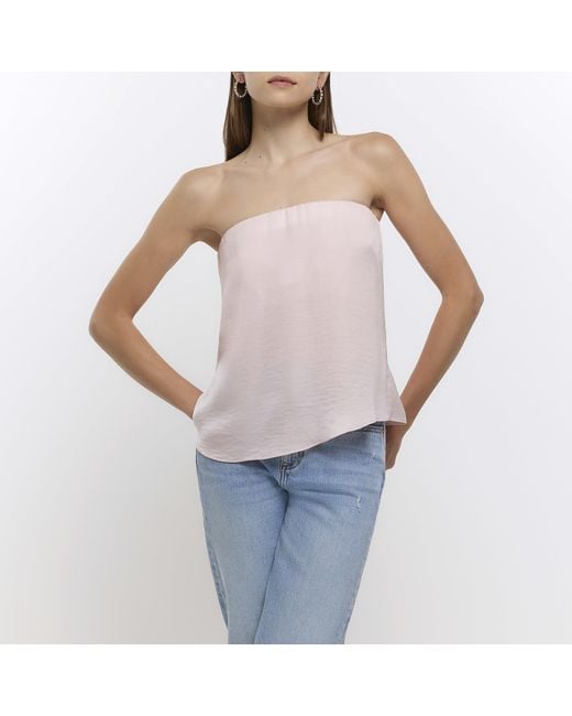 River Island White Pink Satin Bandeau Top