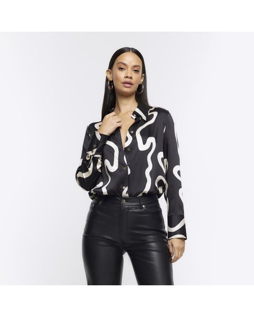 River Island White Black Abstract Oversized Shirt