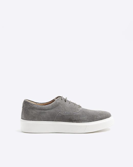 River Island White Grey Suede Lace Up Trainers for men