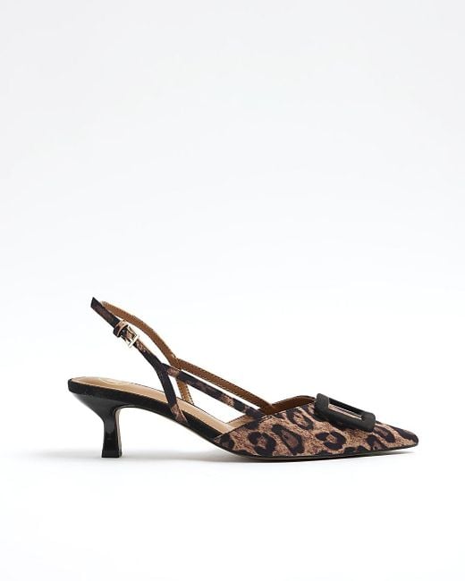 River Island Metallic Brown Leopard Print Sling Back Court Shoes