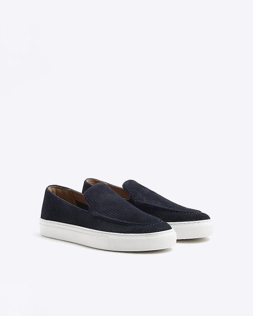 River Island Blue Navy Suede Loafers for men