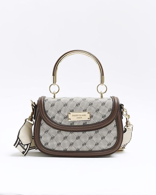 River Island Brown Ri Monogram Mini Cross Body Bag in Gray Lyst