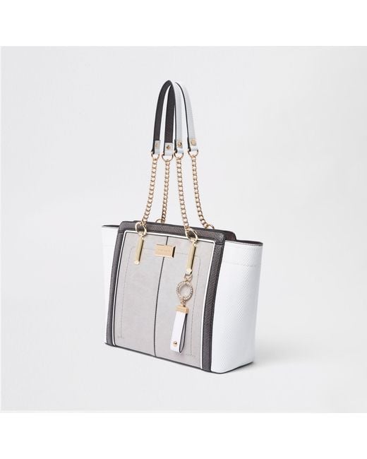 River Island Gray Light Grey Winged Chain Handle Tote Bag