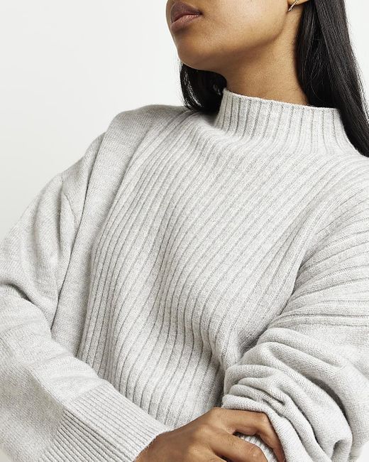 Long Sleeve High Neck Jumper in Grey 