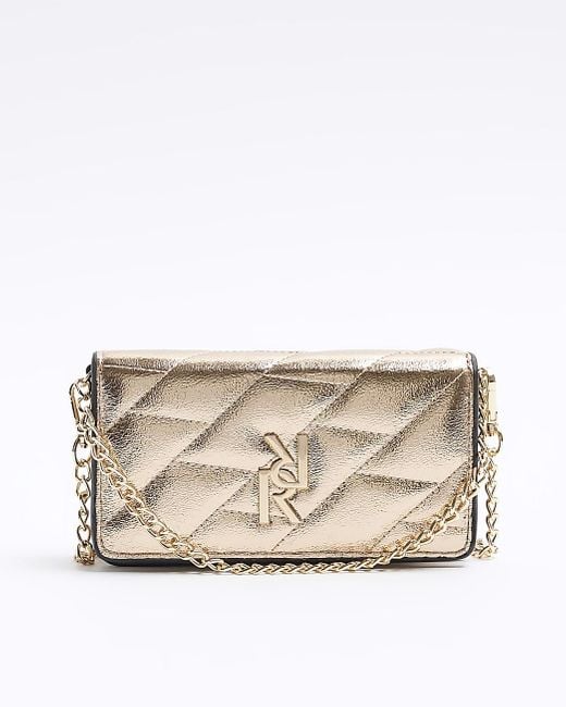 River Island Natural Gold Quilted Chain Cross Body Bag