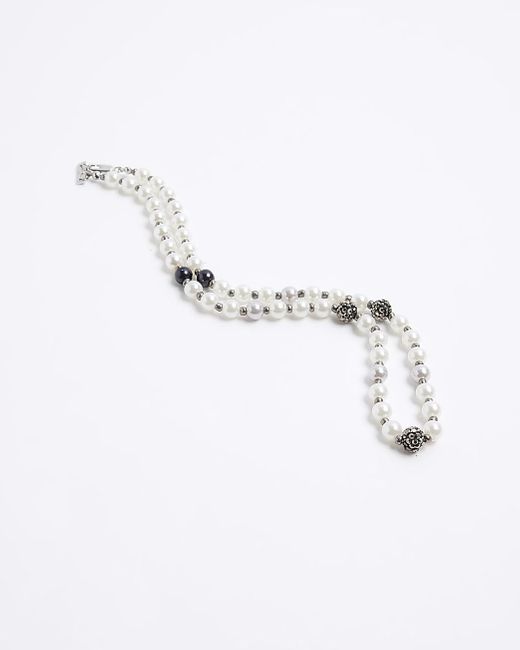 River Island White Pearl Beaded Necklace for men