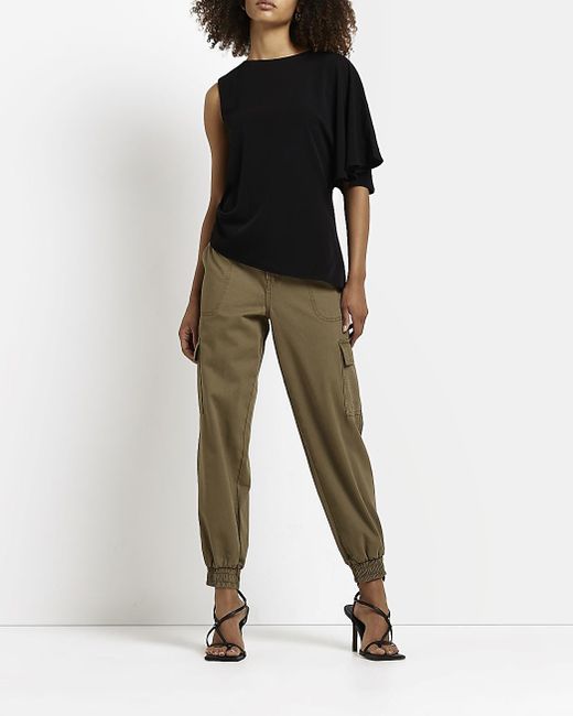River Island Satin One Shoulder Top in 
