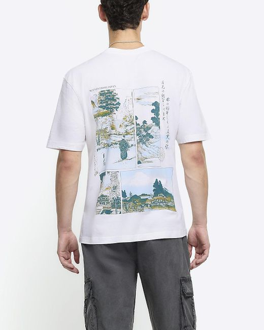River Island White Ecru Oversized Fit Japanese Graphic T-shirt for men