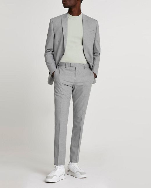 Textured Skinny Suit Trousers in Grey 