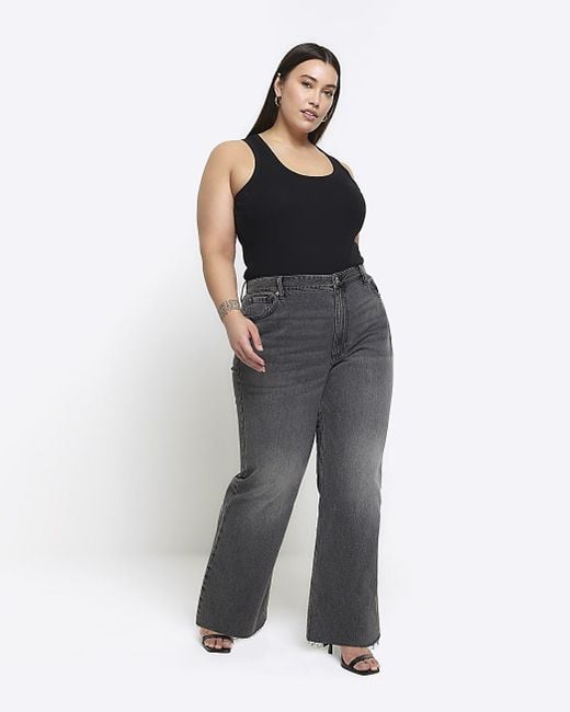 River Island Blue Plus Black High Waisted Straight Jeans