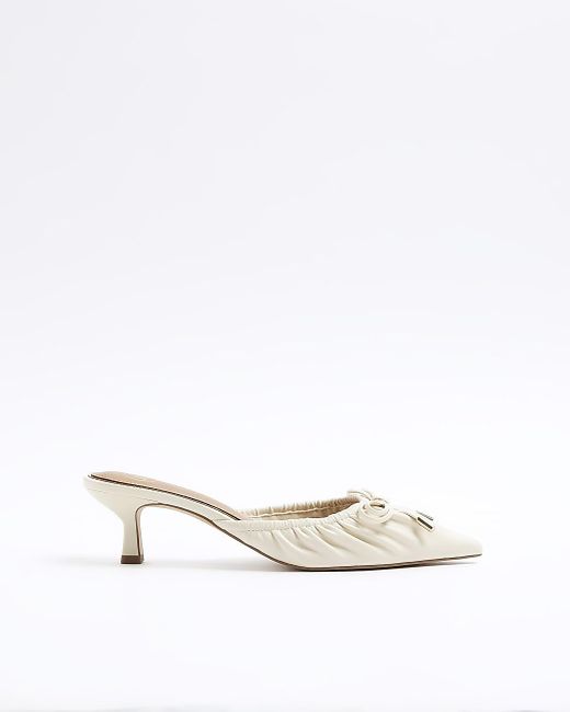 River Island White Ruched Kitten Heel Court Shoes