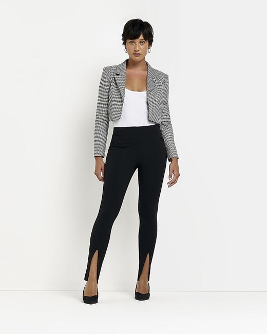 River Island Petite Black Dogtooth Cropped Blazer in White Lyst
