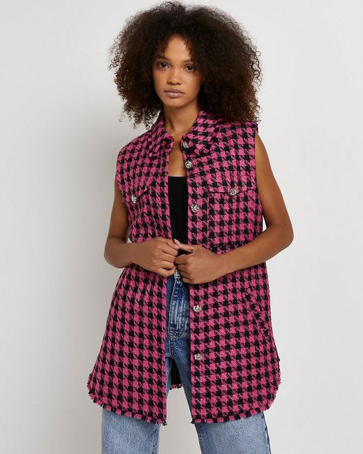River Island Pink Dogtooth Boucle Sleeveless Shacket Lyst