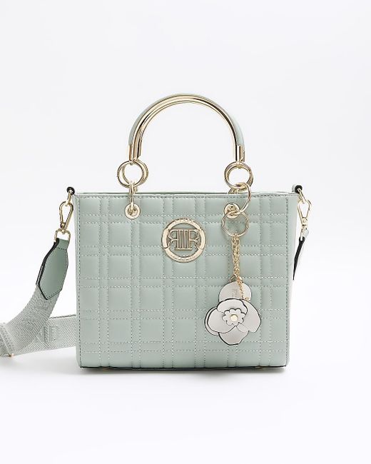 River Island Gray Green Quilted Tote Bag