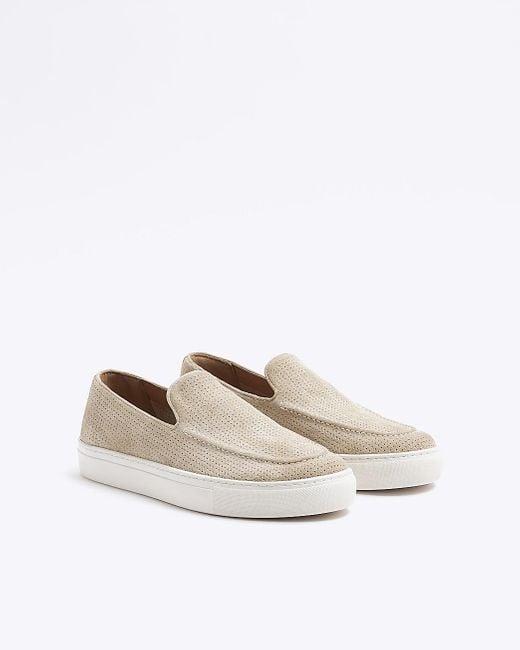 River Island White Stone Suede Casual Loafers for men