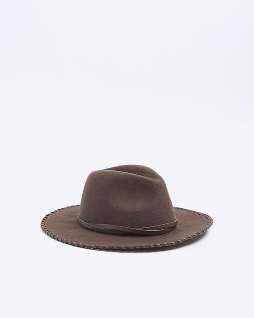 River Island Brown Whipstitch Fedora Hat