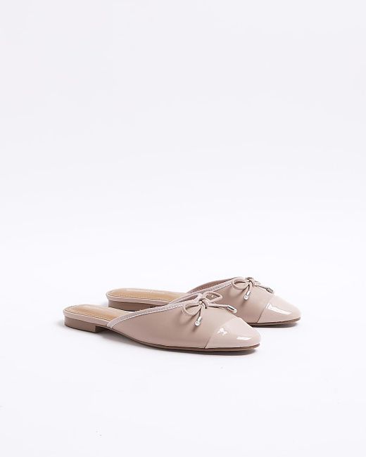 River Island White Pink Backless Mule Ballet Pumps