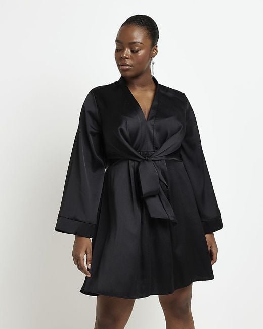River island black store silk dress