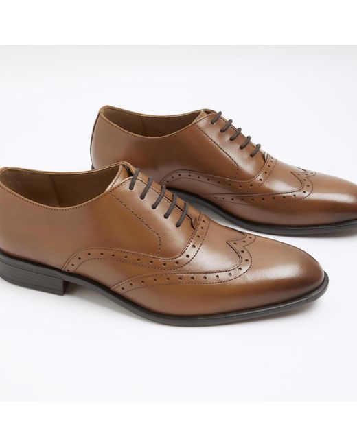 River Island Brown Leather Brogue Derby Shoes for men