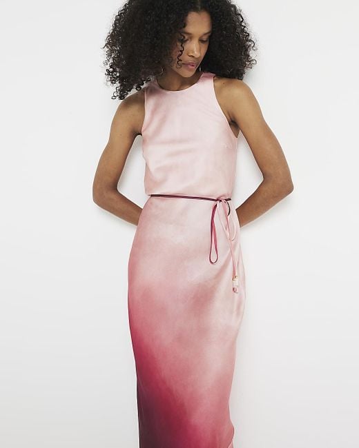 River Island Pink Belted Ombre Slip Maxi Dress