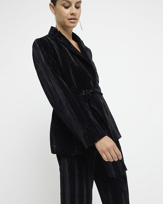 River Island Belted Wrap Velvet Blazer in Black Lyst Canada