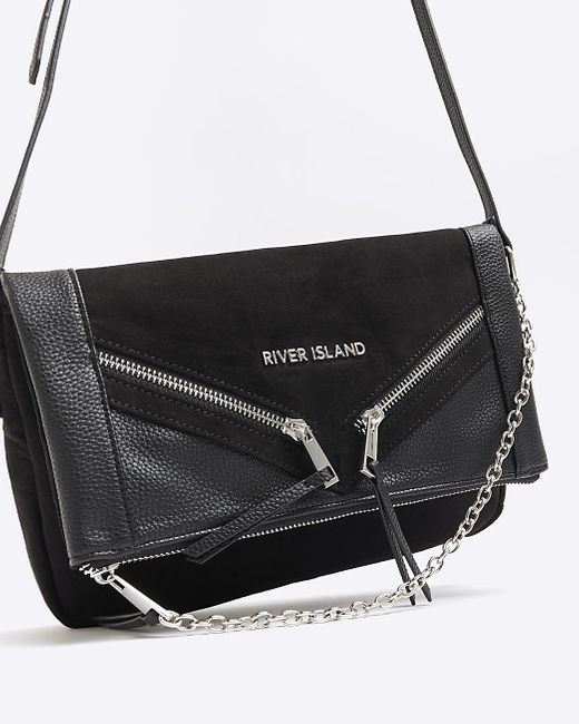 River Island Faux Leather Cross Body Bag in Black | Lyst