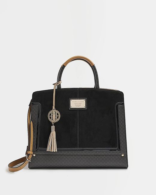 River Island Black Ri Monogram Print Tote Bag Lyst