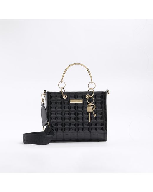 River Island Black Patent Quilted Tote Bag
