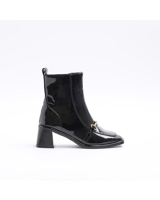 River Island Black Chain Block Heel Ankle Boots
