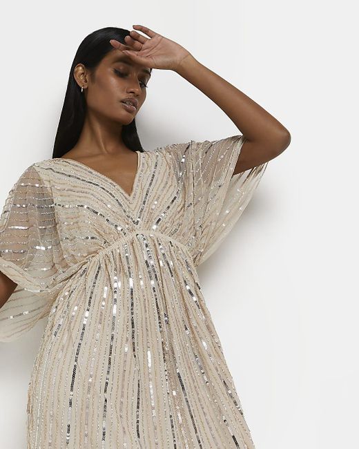 River Island Sequin Maxi Dress in Pink 