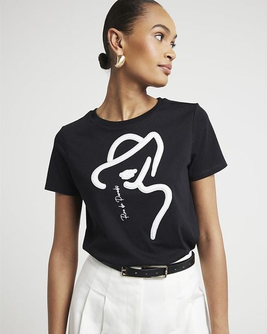 River Island White Graphic Linear T-shirt