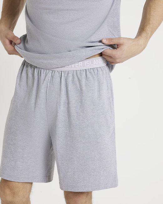 River Island Gray Grey T-shirt And Shorts Pyjama Set for men