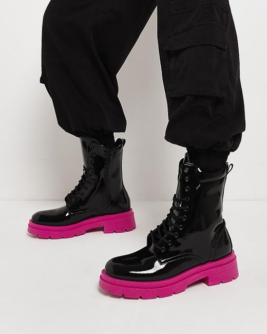 River Island Chunky Biker Boots in 