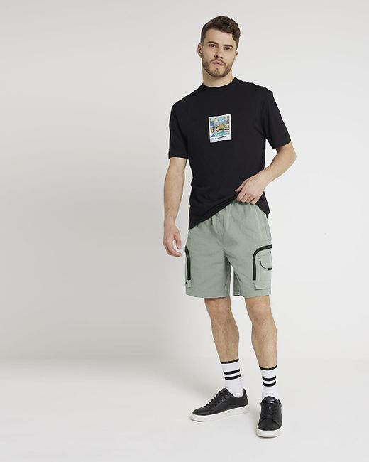 River Island Green Regular Fit Ripstop Cargo Shorts for men