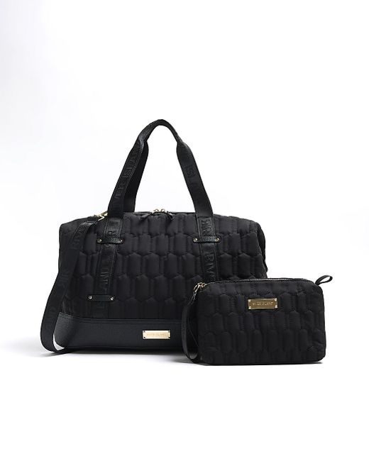 River Island Black Quilted Travel And Makeup Bag