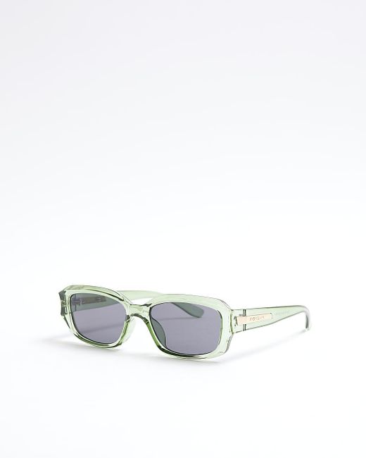 River Island Metallic Green Clear Frame Square Sunglasses for men