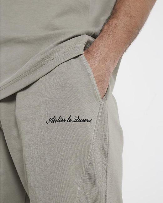 River Island White Khaki Regular Fit Embroidered Shorts for men