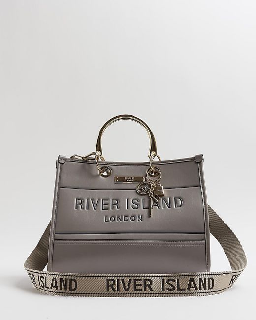 River Island Gray Ri Monogram Embossed Tote Bag