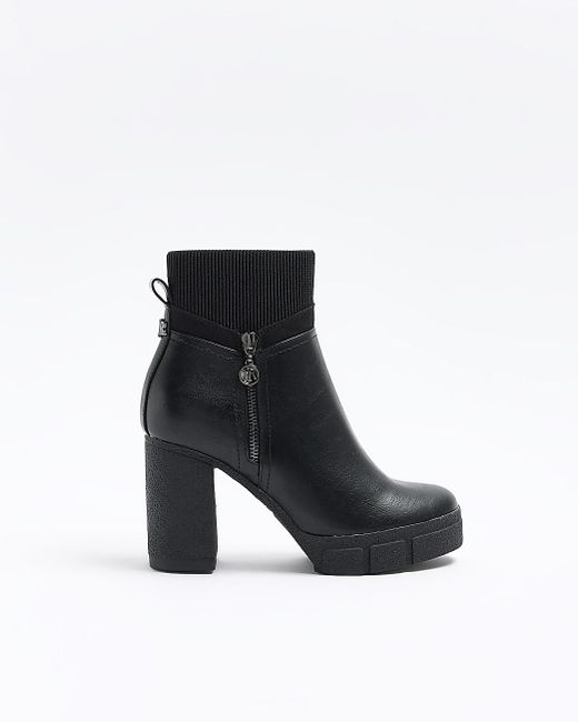 River Island Black Wide Fit Heeled Ankle Boots