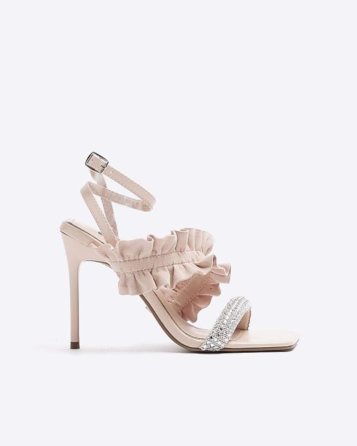 River Island White Frill Strap Heeled Sandals